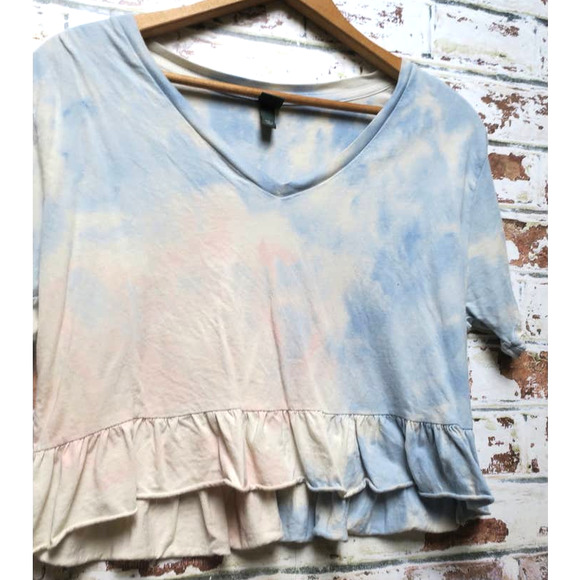 Wild Fable Pure Cotton Tie Dye Peplum V-Neck Short Sleeve Cropped Blouse - Picture 6 of 9